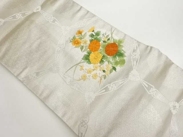 丸に花々模様刺繍名古屋帯